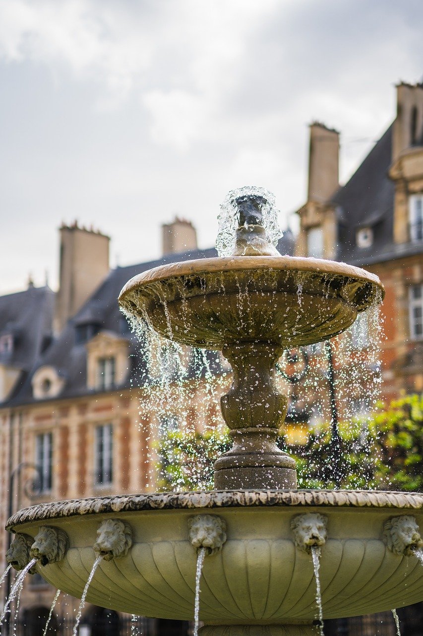 fountain, water, city square
